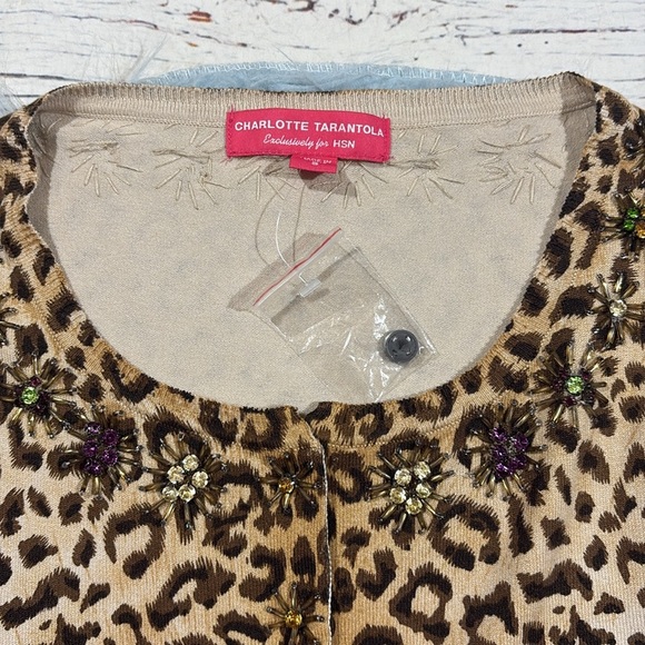 Charlotte Tarantola Cheetah Lightweight Sequin Silk Blend Cardigan - Picture 9 of 11
